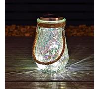 Crystal Iridescent Solar Hanging Lantern Light Outdoor Reflected Glass Solar Lantern Lights Outdoor Hanging Lantern Light with Rope Handle LED Lanterns Decorative Ornament