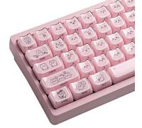 Crystal Jelly Pink Keycaps,119 Keys Cute Chiikawa Keycap, Side Printed Shine Through Keycaps Mao Profile Cat Shape Custom Keycap for 61/68/84/87/98/100 Cherry Gateron MX Swithes Mechanical Keyboard