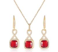 Crystal Jewelry Set for Women - Sterling Silver Princess Cut Square Cubic Zirconia Bridal Pendant Necklace Earrings Set Wedding Bride Bridesmaid Birthstone Fashion Jewelry Sets, Copper, Cubic Zirconia