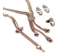 Crystal Jewelry Set, including rose gold necklace, four piece set with earrings, ring, and bracelet, crescent design, 22cm necklace