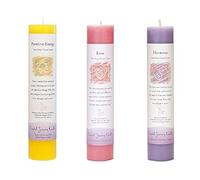 Crystal Journey Attract Love Reiki Charged Herbal Magic Pillar Candle with Inspirational Labels - Bundle of 3(Positive Energy, Love, Harmony) Each 7"x1.5" Handcrafted with Lead-Free Materials