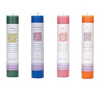 Crystal Journey Herbal Pillar Candle with Inspirational Labels - Bundle of 4 (Money, Good Health, Love, Joy) Each 7"x1.5" Handcrafted with Lead-Free Materials