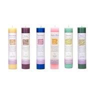 Crystal Journey Reiki Charged Herbal Magic Pillar Candle with Inspirational Labels - 6 Pack (Positive Energy, Healing, Good Health, Manifest a Miracle, Abundance, Money) Each 7"x1.5" Handcrafted