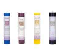 Crystal Journey Reiki Charged Herbal Magic Pillar Candle with Inspirational Labels - Bundle of 4 (Good Health, Healing, Positive Energy, Protection) Each 7"x1.5" Handcrafted with Lead-Free Materials