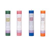 Crystal Journey Reiki Charged Herbal Magic Pillar Candle with Inspirational Labels - Bundle of 4 (Money, Love, Good Health, Joy) Each 7 x1.5 Handcrafted with Lead-Free Materials