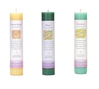 Crystal Journey Reiki Charged Herbal Magic Pillar Candle with Inspirational Labels - Wealth and Health Bundle of 3(Positive Energy, Money, Abundance) Each 7"x1.5" (1)