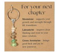 Crystal Keychain Gift, Good Luck Charm Key Ring Chain with Moonstone Labradorite Green Aventurine.Teacher Resign Gifts for Colleague New Job Separation Women Retirement, Goodbye Moving Going Away Gift