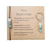 Crystal Keyring Gift Good Luck New Beginnings Gifts for Women Unique Moonstone Crystal Keychain Gifts with Bracelet and Card for Women Inspirational Encouragement Family Friends Colleagues Teacher