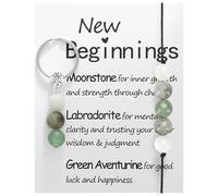 Crystal Keyring with Bracelet Gift for New Beginnings, Natural Good Luck Beads Gift Set for Women, Inspirational Healing Present with Card for Women Family Friends Colleagues Graduation Retirement