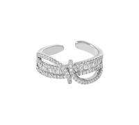 Crystal Knot Open Ring for Women Adjustable Baguette Round Cut Cubic Zirconia Bow Tie Statement Finger Rings Stacking Wedding Anniversary Promise Band Comfort Fit Fashion Jewelry for Her Engagement