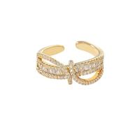 Crystal Knot Open Ring for Women Adjustable Baguette Round Cut Cubic Zirconia Bow Tie Statement Finger Rings Stacking Wedding Anniversary Promise Band Comfort Fit Fashion Jewelry for Her Engagement