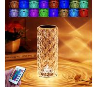 Crystal Lamp,16 Color Changing Rose Crystal Diamond Table Lamp,USB Rechargeable Touch Bedside Lamp Night Light with Remote Control, for Bedroom Living Room Party Dinner Decor