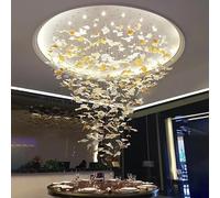 Crystal Leaf Chandelier - Large Hanging Ceiling Light for Lobbies and Staircases, Art Maple Design, Warm White Illumination, Diameter 60cm, Height 120cm