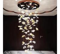 Crystal Leaf Chandelier - Large Hanging Ceiling Light for Lobbies and Staircases, Art Maple Design, Warm White Illumination, Diameter 60cm, Height 120cm