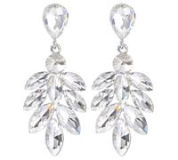 Crystal Leaf Wedding Statement Drop Earrings for Women Dangling Cubic Zirconia Earring Elegant Tassels Leaves Jewelry Gift Promise Bridal Prom Dancing Party Anniversary Birthday Christmas