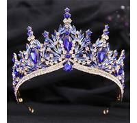 Crystal Leaves Bridal Tiaras Royal Baroque Crowns Rhinestone Pageant Diadem Wedding Costume Hair Accessories Gold Blue