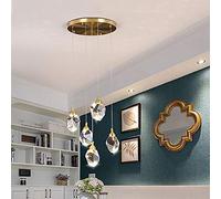 Crystal Lighting Fixture for Staircase Living Room Hotel Hallway Foyer Entryway,Chandelier Led Boutique Decoration Pendant Light-Copper 5 Round