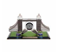 Crystal London Tower Bridge Clock Display, Decorative Desktop Model with Glass Base, Gold, Rose Gold, Silver Metallic Finish (Black)