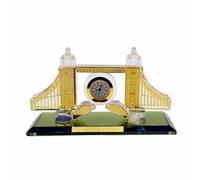 Crystal London Tower Bridge Clock Display, Decorative Desktop Model with Glass Base, Gold, Rose Gold, Silver Metallic Finish (Gold)