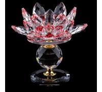 Crystal Lotus Candle Holder, Clear Glass Lotus Flower Candlestick Stand Ornament, Sparkling Lotus Figurines Candle Stand Hoom Decor(Red)