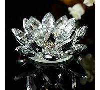 Crystal Lotus Flower Tea Light Candle Holder Spin System, 11 cm White Lotus, Crystal Glass Ornament for Home, Wedding, Feng Shui Decoration (White)