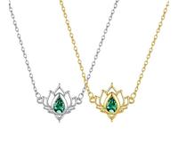 Crystal Lotus Necklace, Lotus Flower Pendant Necklace, Sparkling Flower Charm Pendant Jewelry for Women (Silver)