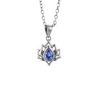 Crystal Lotus Necklace, S925 Sterling Silver Blue Diamond Lotus Pendant, Elegant Crystal Zirconia Necklace, Healing Amulet Pendant Jewelry Gift for Women