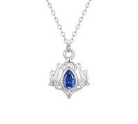 Crystal Lotus Necklace, Zirconia Flower Pendant Necklace, Zircon Inlaid Inspirational Necklaces, Elegant Jewelry Gift for Women (Blue)