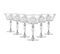 RCR Crystal Melodia Glass Champagne Saucers - 260Ml - Pack Of 6, Clear