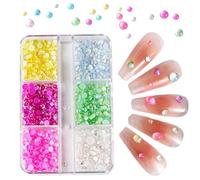 Crystal Mermaid Nail Rhinestones Caviar Round Bead Flatback Nail Rhinestones Iridescent Aurora Round Beads Nail Crystal Diamonds with Storage Organizer Box