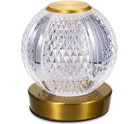Crystal Metal Bedside Lamp Cordless Table Lamp Touch Control Desk Lamp 3 Light Colors Stepless Dimmable Night Light Rechargeable for Bedroom Bar Restaurant Coffee Shop