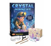 Crystal Mining Kit for Kids Science Excavation Toy, Dig & Discover Gemstones STEM Educational Activity Set with Tools, Safety Goggles & Brush, Archaeology Digging Gift for Boys Girls Ages 6+