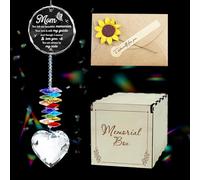 Crystal Mom Memorial Suncatcher with Wooden Box Rainbow Bridge Sympathy Gift for Loss of Mom Window Suncatcher for Remembrance Grief Gift Mummy Mama Condolence Outdoor Decor HS121-M