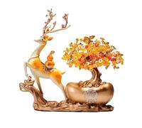 Crystal Money Tree Citrine Fortune Tree with Deer Statue, Attracting Wealth Ornaments, Home Wealth Prosperity Table Decoration Feng shui Crystals Bonsai