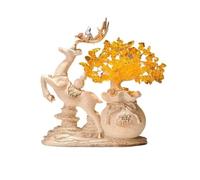 Crystal Money Tree Home Fortune Deer Ornament, Citrine Money Tree, Living Room Entryway Wine Cooler Decorations Feng shui Crystals Bonsai(Beige)