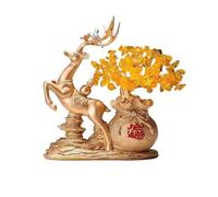Crystal Money Tree Home Fortune Deer Ornament, Citrine Money Tree, Living Room Entryway Wine Cooler Decorations Feng shui Crystals Bonsai(Gold)