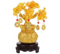 Crystal Money Tree Ornament: Chinese New Year Decorations 2026 Feng Shui Ornaments Chinese Money Crystal Bonsai Tree Indoor for Wealth and Luck Home Decoration with Coins Base and Knot Amulet
