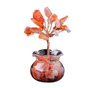 Crystal Money Tree Ornament with Color Stone, Red Agate | Natural Crystal Enhancing Energy and Luck for Home Decoration with Stable Base and Color Stone