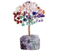 Crystal Money Tree with Copper Wire Wrapped Agate Fluorite Base, 12cm Multicolor Gemstone Chakra Feng Shui Tree for Home Decor(Style 8)