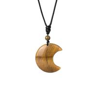 Crystal Moon Necklace For Women Men Natural Crystal Gemstone Pendant Necklace With Adjustable Hand-Woven Leather Cord Accessories Jewellery Gift For Birthday Tiger Eye