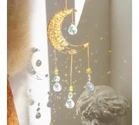 Crystal Moon Suncacher-Sun Catchers Indoor Window Prism Moon Crystal Dream Catcher Natural Healing Stones Rainbow Maker Garden Car Decoration Outdoor (Yellow)