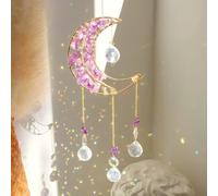 Crystal Moon Suncacher-Sun Catchers Indoor Window Prism Moon Crystal Dream Catcher Natural Healing Stones Rainbow Maker Garden Car Decoration Outdoor(Amethys)