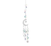 Crystal Moon Suncatchers, Light Catcher Prism for Window, Natural Healing Stones, Wind Chimes Sun Catcher, Rainbow Maker(Silver)