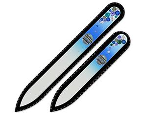 Crystal Nail File - Mont Bleu Set of 2 Crystal Nail Files Hand Decorated with Crystals from Swarovski - Handmade Gifts - Czech Tempered Glass - Premium Fingernail File for Natural Nails