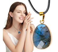 Crystal Necklace -2.7x1.7cm Natural Labradorite Pendant, Crystal Moonstone Polished Stone Pendant Necklace | Natural Labradorite Pendants for Women, Aura & Positive Energy Jewelry