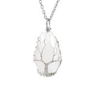 Crystal Necklace,Adjustable Chain Fashion Natural Gemstone Crystal Hand-Wound Coffin Board Tree Of Life Pendant Necklace,Energy Jewellery for Men Women White Crystal