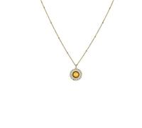 Crystal Necklace,Adjustable Chain High-End Inlaid Natural Gemstone Crystal Hollow Round Pendant Necklace,Energy Jewellery for Women Huang Bei