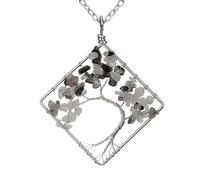 Crystal Necklace,Adjustable Chain Natural Gemstone Crystal Square Curved Tree Of Life Pendant Necklace,Energy Jewellery for Men Women Black Rutilated Quartz