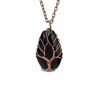 Crystal Necklace,Adjustable Copper Chain Natural Gemstone Crystal Hand-Wound Wrapped Tree Of Life Octahedron Pendant Necklace,Energy Jewellery for Men Women Black Onyx