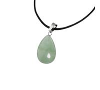 Crystal Necklace, Adjustable Lobster Clasp High-End Fashion Natural Gemstone Crystal Leather Cord Teardrop-Shaped Pendant Necklace,Energy Jewellery for Women Men Green Aventurine